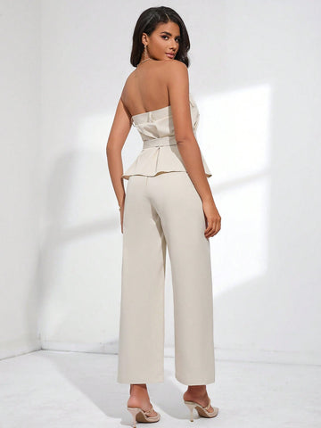 BIZwear Belted Tube Top & Wide Leg Pants