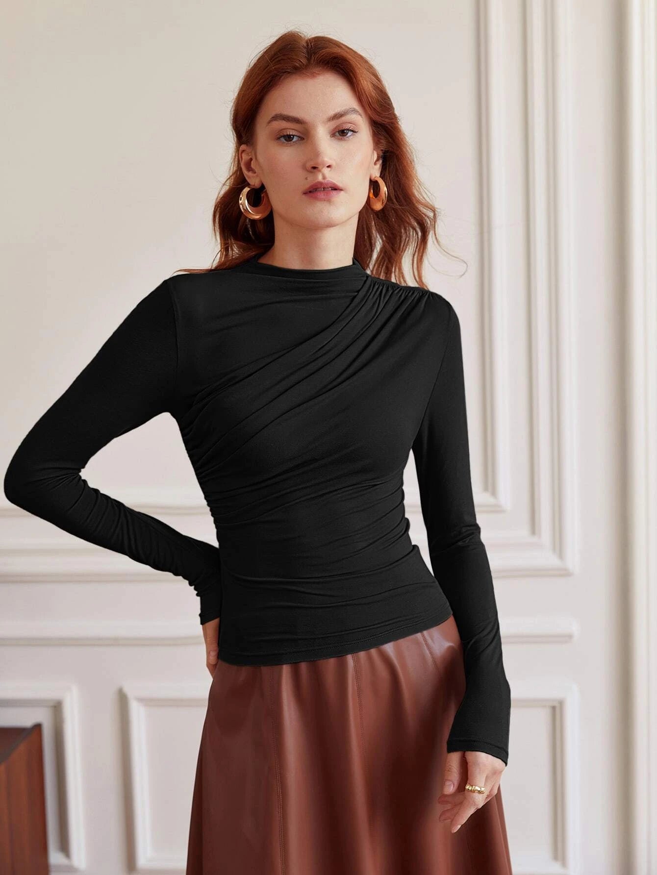 BIZwear Funnel Neck Ruched Tee