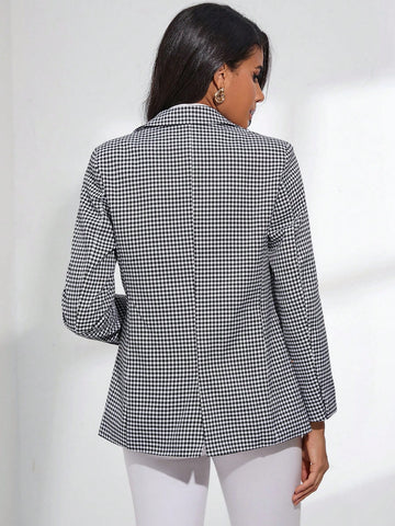 BIZwear Plaid Lapel Collar Double Breasted Blazer