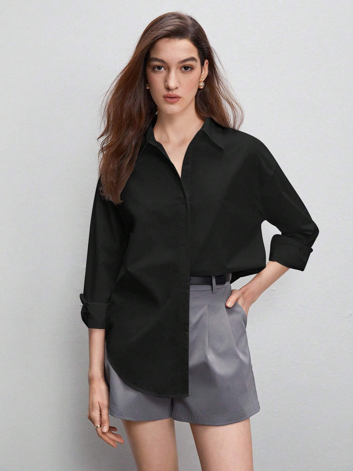 BIZwear Solid Button Front Shirt