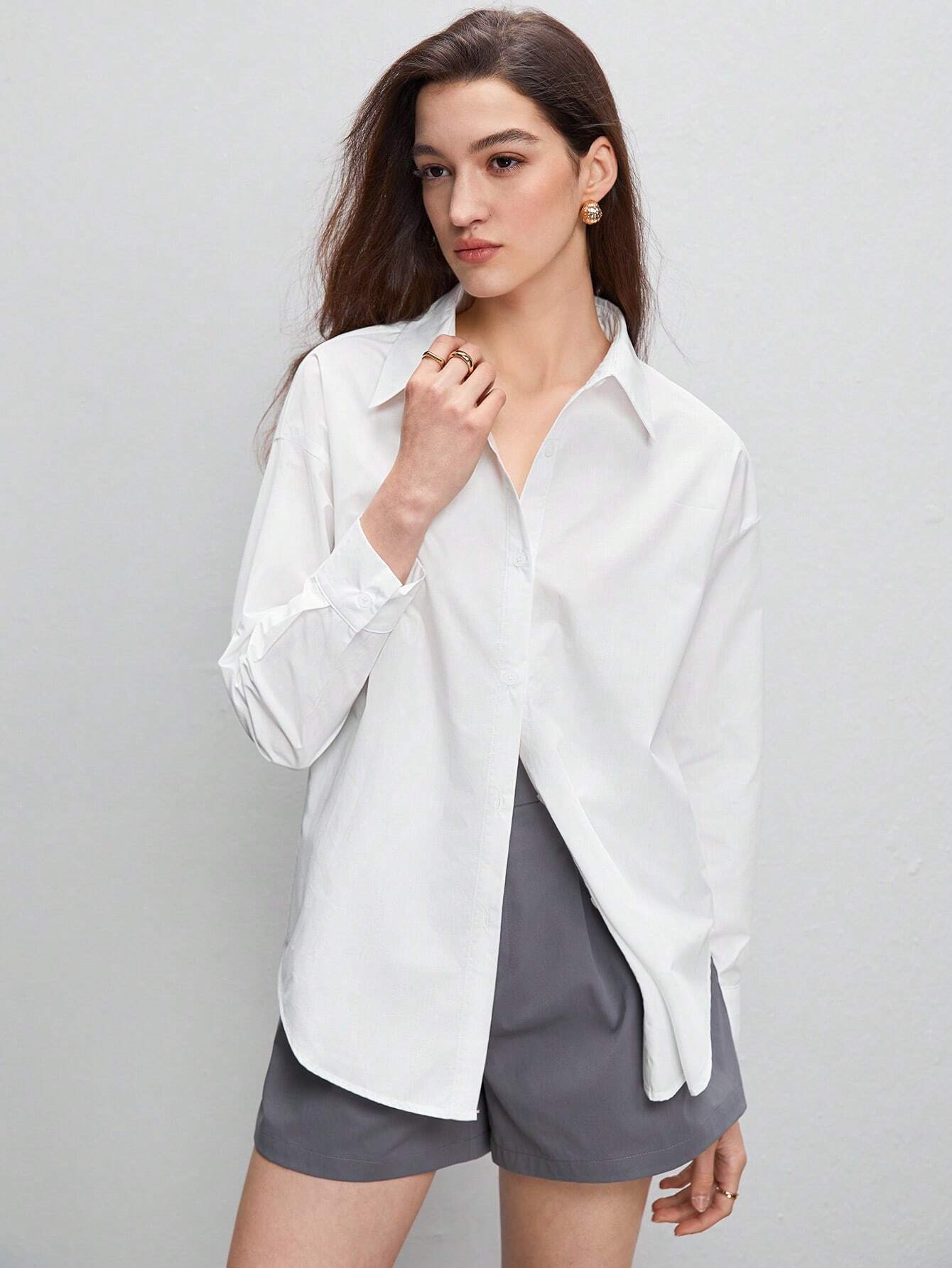 BIZwear Solid Button Front Shirt