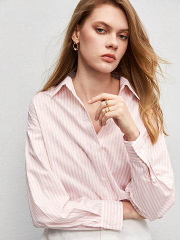 BIZwear Striped Print Drop Shoulder Shirt Workwear