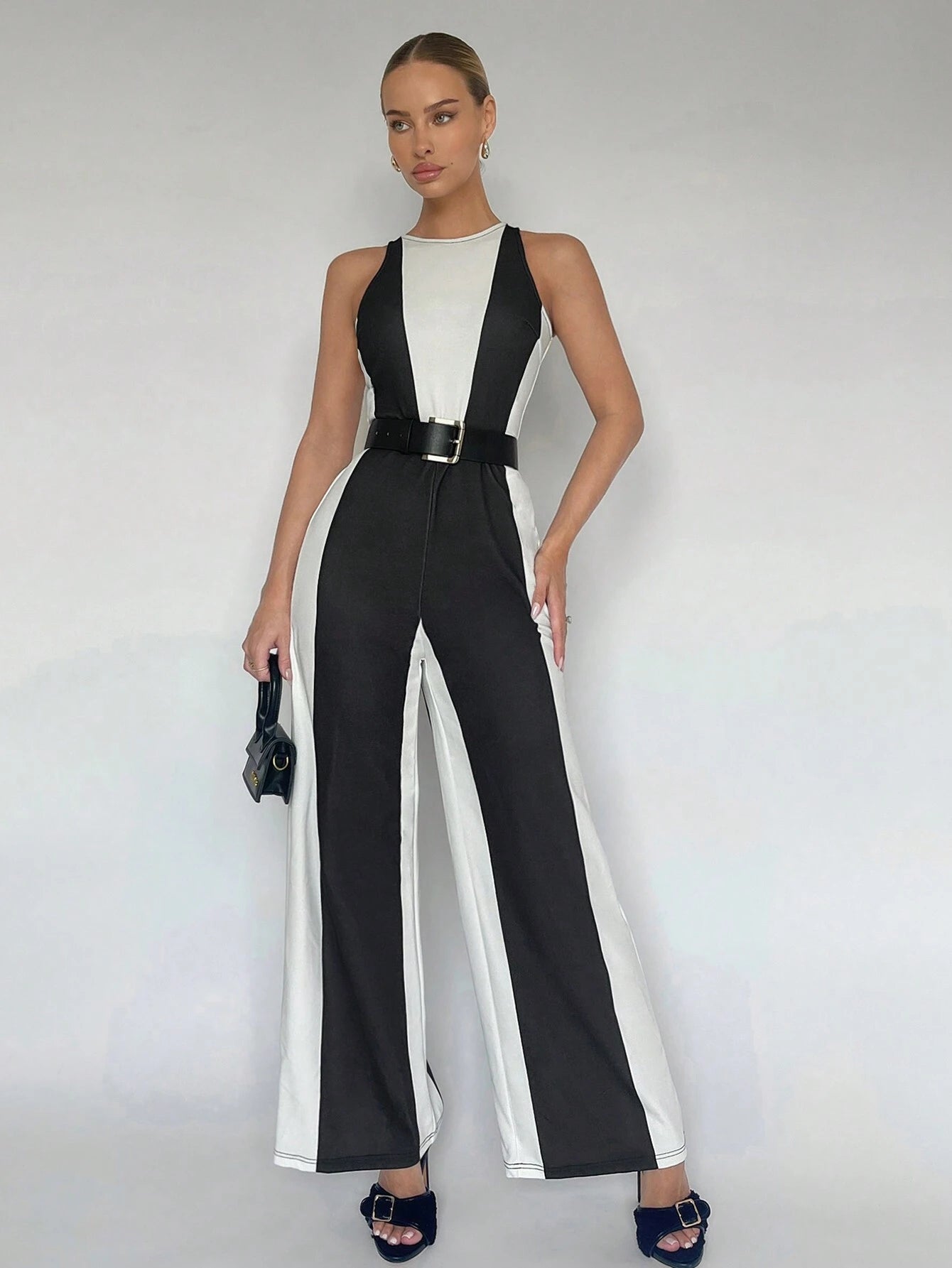 BIZwear Two Tone Wide Leg Jumpsuit Without Belt