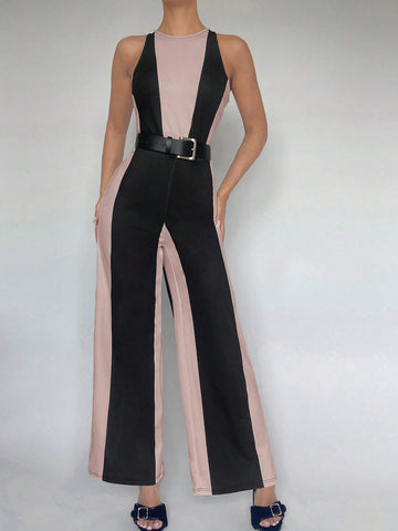 BIZwear Two Tone Wide Leg Jumpsuit Without Belt