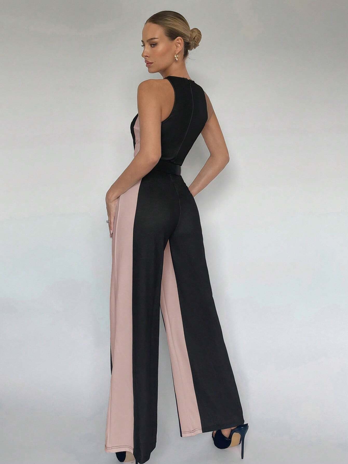 BIZwear Two Tone Wide Leg Jumpsuit Without Belt