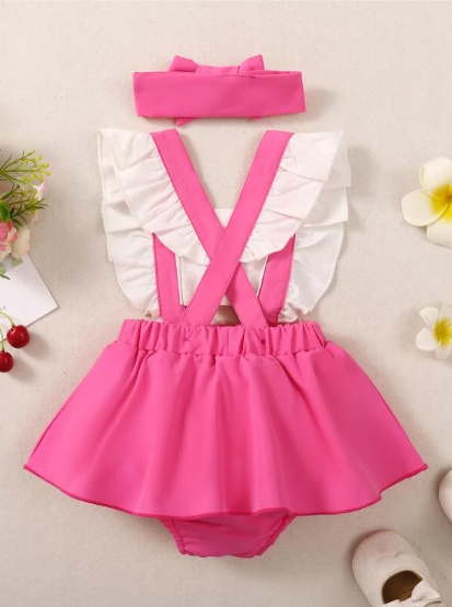 Baby Letter Graphic Ruffle Trim Combo Overall Dress