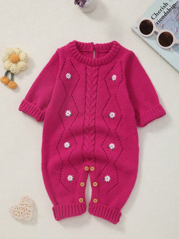 Baby Girl Casual Embroidered Long Sleeve Knitted Jumpsuit
