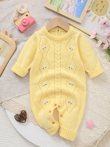 Baby Girl Casual Embroidered Long Sleeve Knitted Jumpsuit