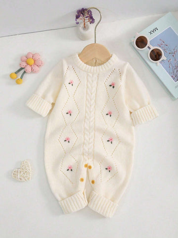 Baby Girl Casual Embroidered Long Sleeve Knitted Jumpsuit