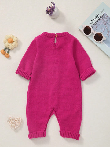 Baby Girl Casual Embroidered Long Sleeve Knitted Jumpsuit