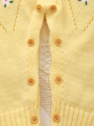 Baby Girl Casual Embroidered Long Sleeve Knitted Jumpsuit