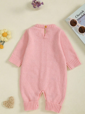 Baby Girl Casual Embroidered Long Sleeve Knitted Jumpsuit