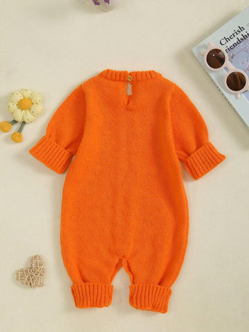Baby Girl Casual Embroidered Long Sleeve Knitted Jumpsuit