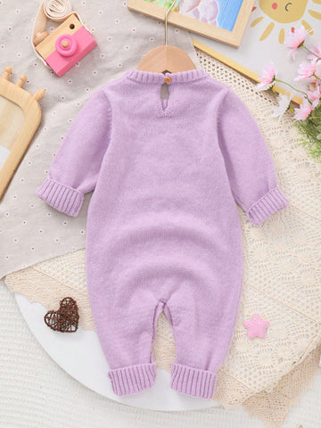 Baby Girl Casual Embroidered Long Sleeve Knitted Jumpsuit
