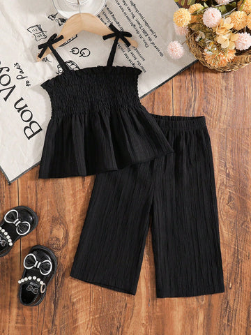 Baby Girl Solid Color Suspender Casual Jumpsuit Set