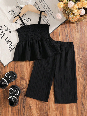 Baby Girl Solid Color Suspender Casual Jumpsuit Set