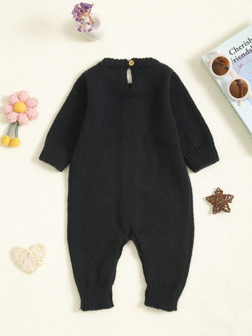 Baby Girl Casual Embroidered Long Sleeve Knitted Jumpsuit