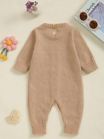 Baby Girl Casual Embroidered Long Sleeve Knitted Jumpsuit
