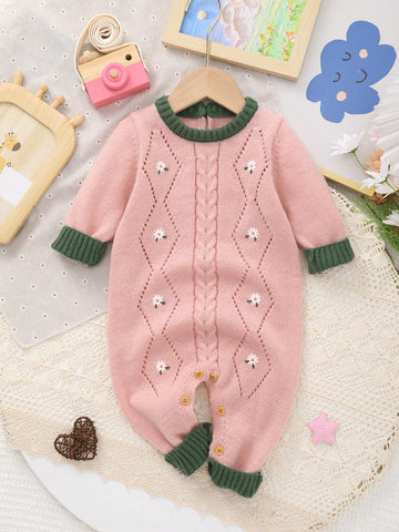 Baby Girl Casual Embroidered Long Sleeve Knitted Jumpsuit