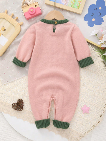 Baby Girl Casual Embroidered Long Sleeve Knitted Jumpsuit