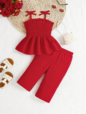 Baby Girl Solid Color Suspender Casual Jumpsuit Set