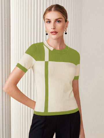Contrast Color Fitted Knit Sweater