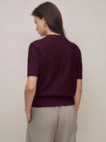 Polo Collar Diamond Knit Sweater Top