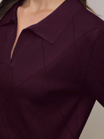 Polo Collar Diamond Knit Sweater Top