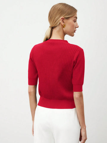 Women's Single-Breasted Short Sleeve Knit Top