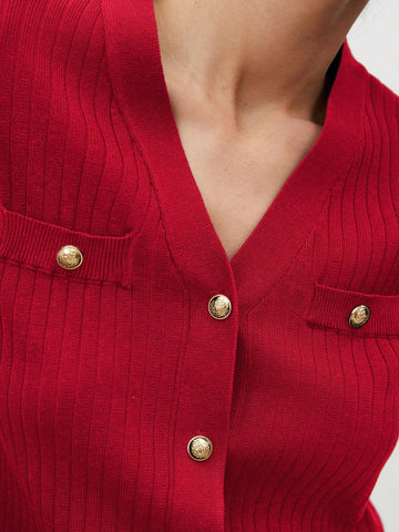 Women's Single-Breasted Short Sleeve Knit Top