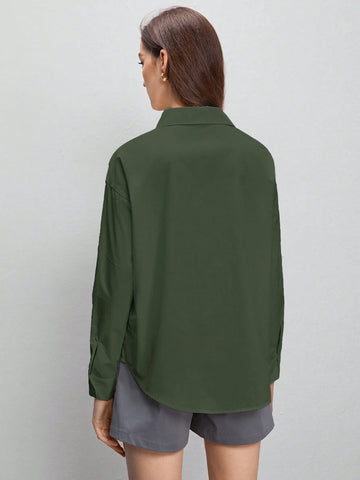 BizChic Solid Drop Shoulder Curved Hem Shirt
