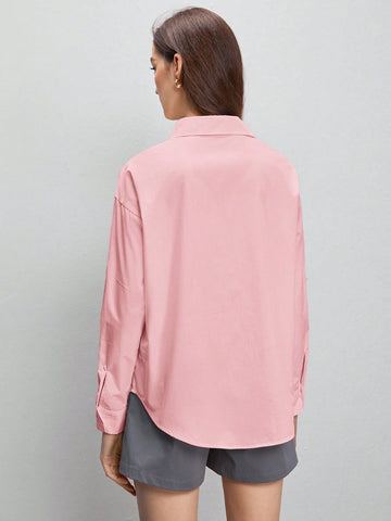 BizChic Solid Drop Shoulder Curved Hem Shirt
