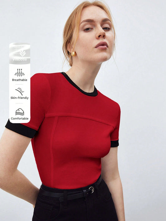 BizChic Contrast Trim Round Neck Short Sleeve T-Shirt