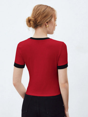 BizChic Contrast Trim Round Neck Short Sleeve T-Shirt