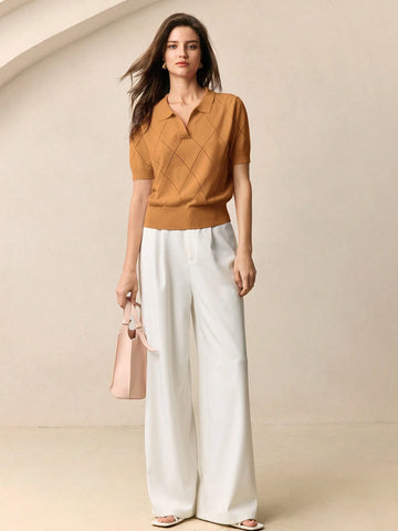Collar Diamond Knit Short Sleeve Pullover Sweater
