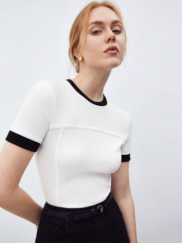 BizChic Contrast Trim Round Neck Short Sleeve T-Shirt