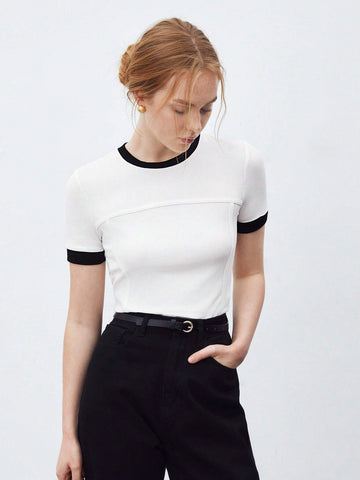 BizChic Contrast Trim Round Neck Short Sleeve T-Shirt