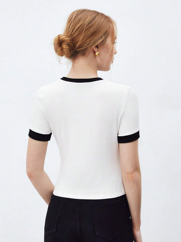 BizChic Contrast Trim Round Neck Short Sleeve T-Shirt