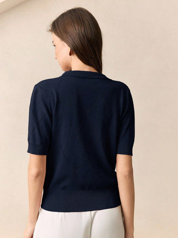 Collar Diamond Knit Short Sleeve Pullover Sweater
