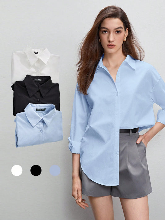 BizChic Solid Drop Shoulder Curved Hem Shirt