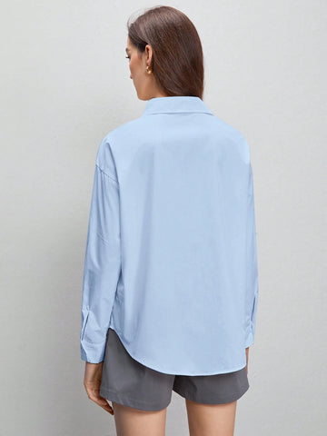 BizChic Solid Drop Shoulder Curved Hem Shirt