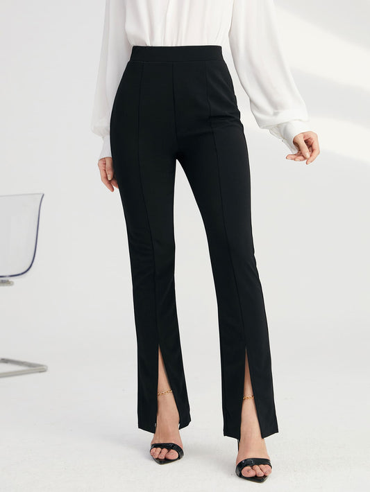 BizChic Solid Split Hem Pants Workwear