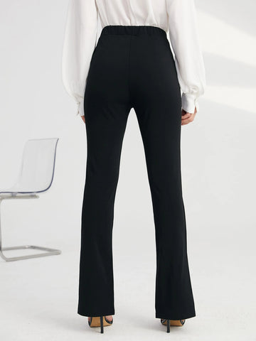 BizChic Solid Split Hem Pants Workwear