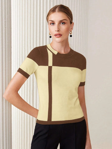 Contrast Color Fitted Knit Sweater