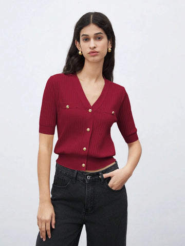 Women's Single-Breasted Short Sleeve Knit Top