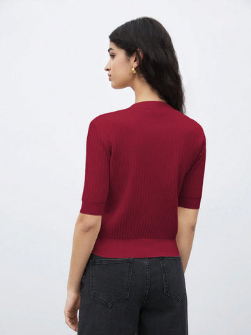 Women's Single-Breasted Short Sleeve Knit Top