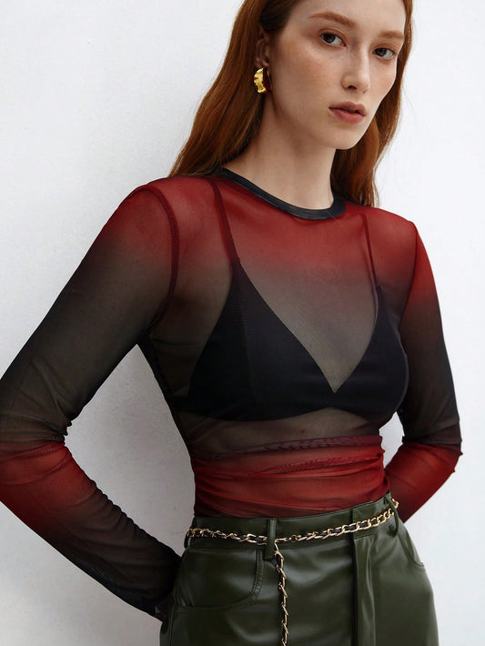 BizChic Women's Gradient Mesh Top
