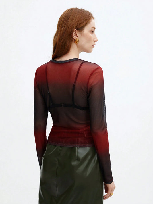BizChic Women's Gradient Mesh Top