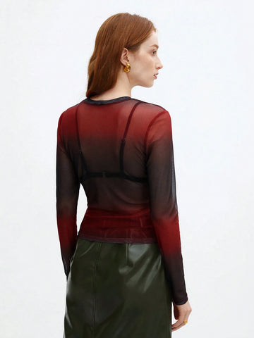 BizChic Women's Gradient Mesh Top