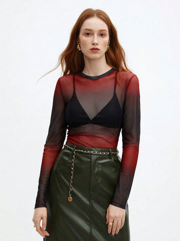 BizChic Women's Gradient Mesh Top